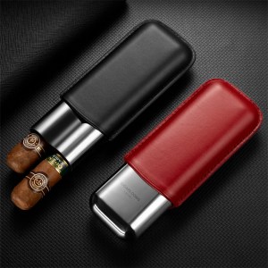 Stainless Steel Cigar Case Cow Leather Cigar Humidor Case_ (3)